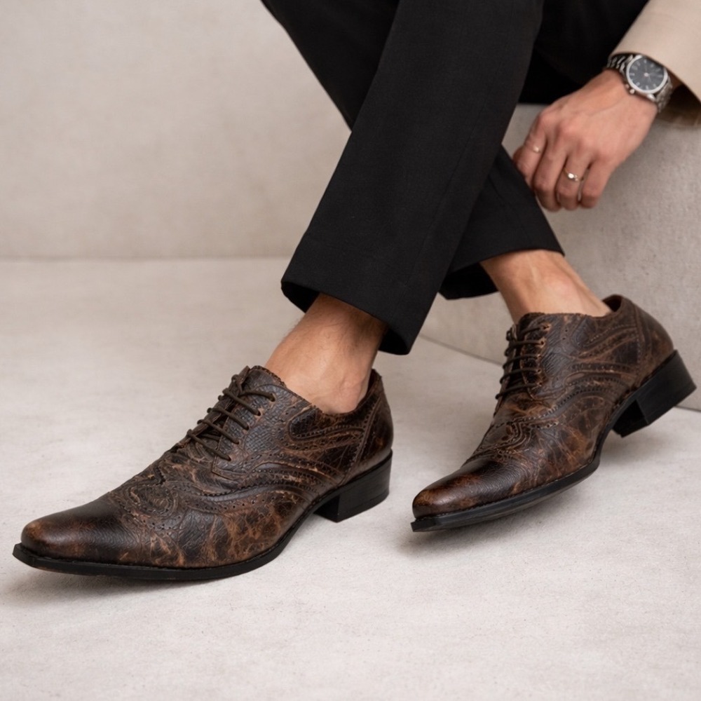 Jo‎ Ghost Sharp Pointed Toe Western Oxford Shoes Mens 8 Brown Distressed Leather